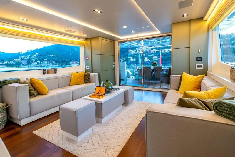 Slide: The Image of Luxurious interior of 2010 Peri Yachts 29M Custom with modern decor and scenic views. - 16
