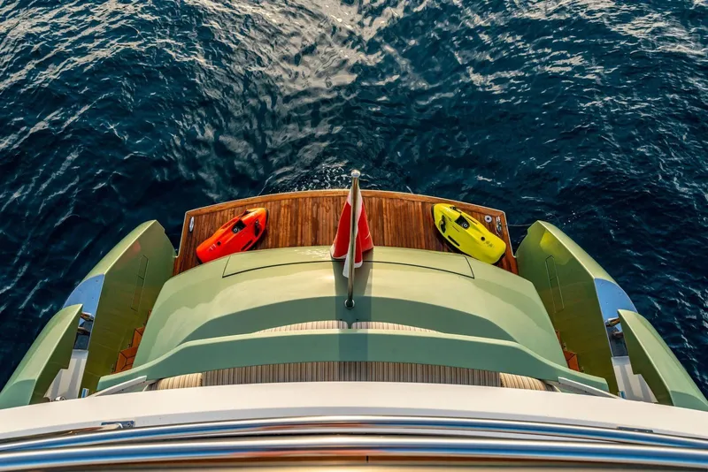 Slide: The Image of Aerial view of 2010 Peri Yachts 29M Custom yacht with kayaks on deck. - 4