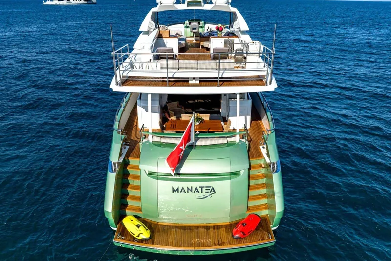 Slide: The Image of Luxurious 2010 Peri Yachts 29M Custom yacht on open sea, featuring spacious decks. - 3