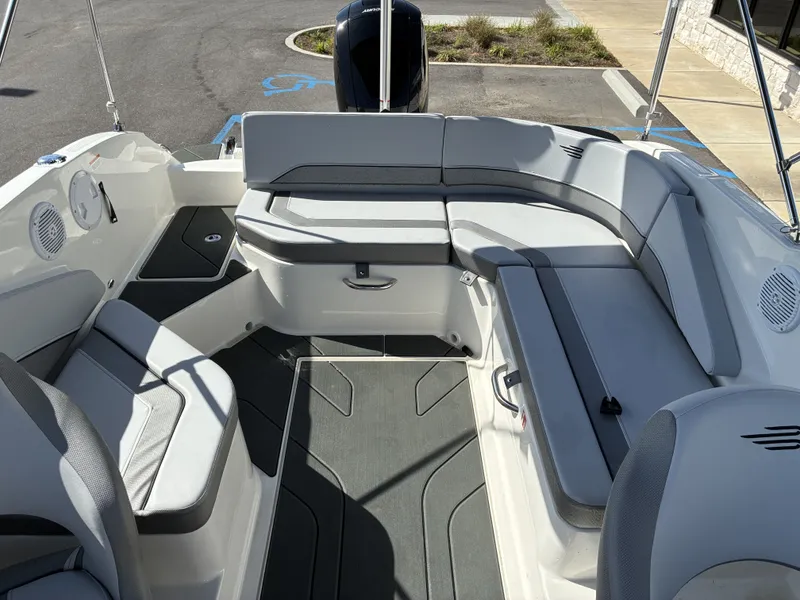 Slide: The Image of Interior of 2026 Bayliner V20 with gray upholstery. - 14