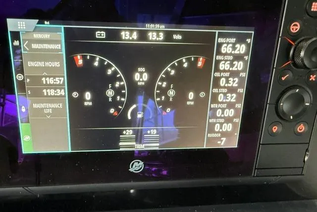 Slide: The Image of Dashboard of 2023 Formula 350 Crossover Bowrider I/O showing engine metrics and maintenance data. - 8