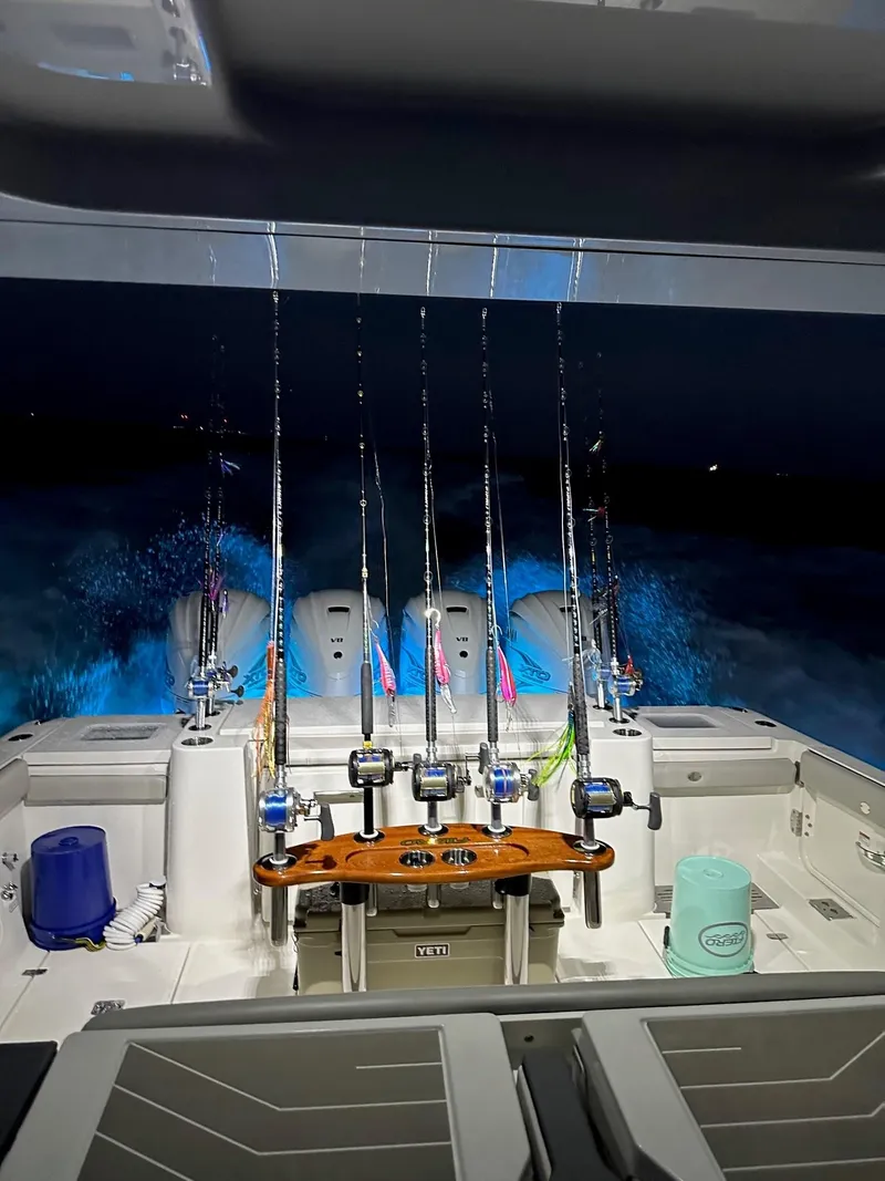 Slide: The Image of Fishing setup on Pursuit S 428 Sport at night. - 40
