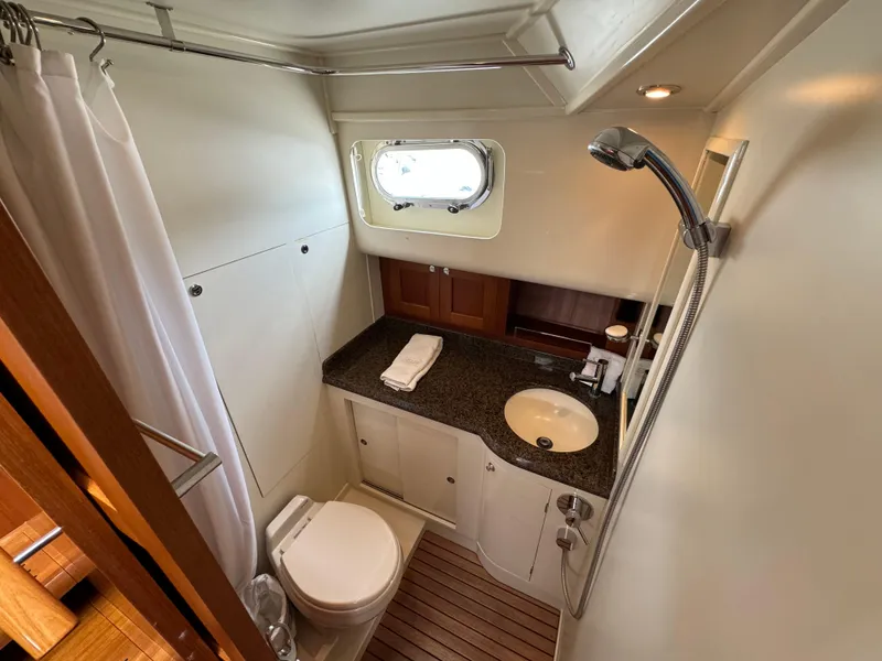 Slide: The Image of Luxurious bathroom in 2009 Grand Banks 45 Eastbay SX yacht with modern fixtures. - 37