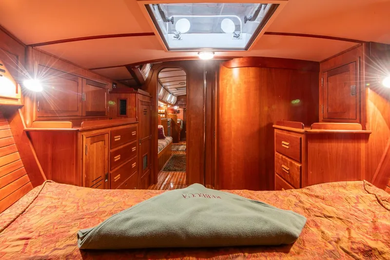 Slide: The Image of Luxurious wooden interior of 1989 Hinckley Sou'wester 51 yacht cabin. - 63