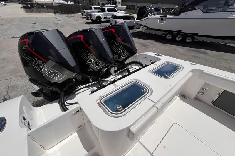 Slide: The Image of 2023 Fountain 38 Tournament Edition boat with triple 450 horsepower engines. - 7