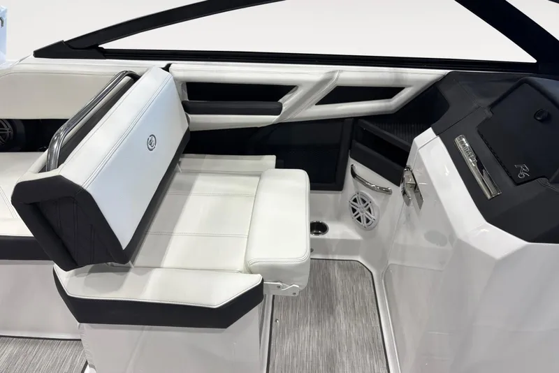Slide: The Image of 2026 Cobalt R6 boat interior with sleek white seating and modern design elements. - 10