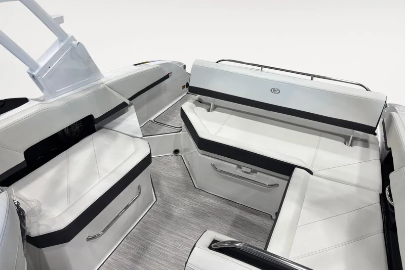 Slide: The Image of Luxurious interior of 2026 Cobalt R6 boat with sleek white seating and modern design. - 14