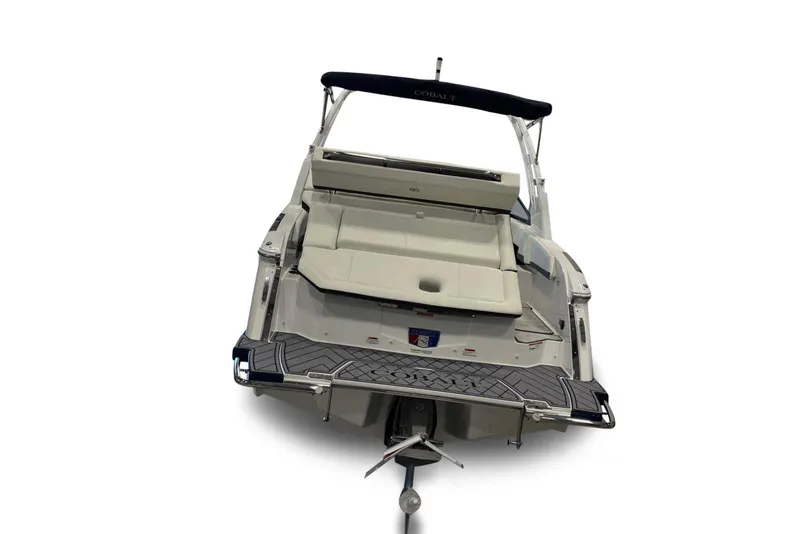Slide: The Image of 2026 Cobalt R6 boat rear view showcasing swim platform and seating area. - 4