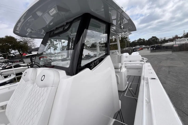 Slide: The Image of 2026 Fountain 38 Tournament Edition boat with sleek design and luxurious seating. - 18
