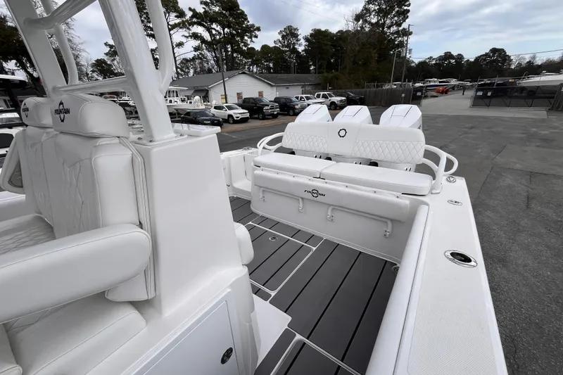 Slide: The Image of 2026 Fountain 38 Tournament Edition boat with sleek white seating and modern design. - 21