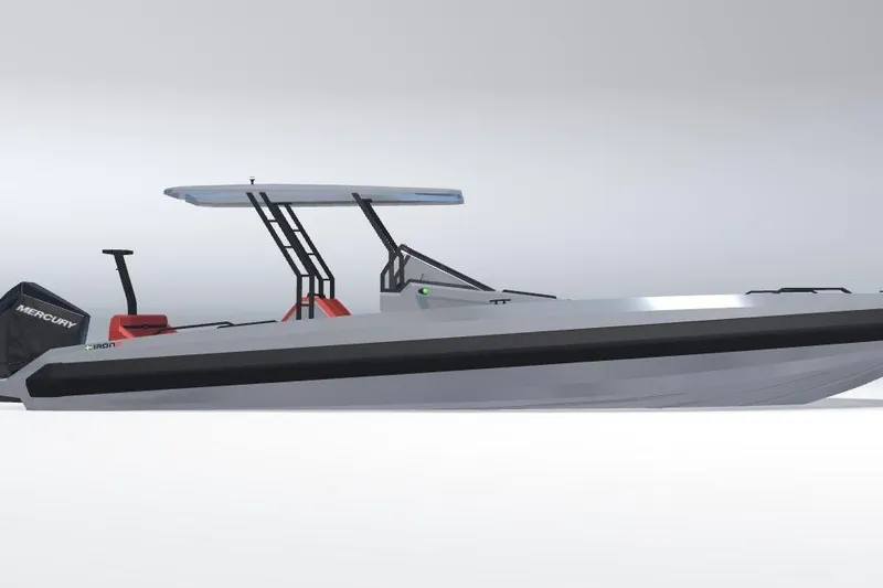The Image of 2026 Iron 907 boat with Mercury engine, sleek design, and modern canopy. - 0