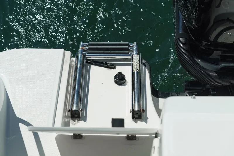 Slide: The Image of Stainless steel ladder on 2016 Boston Whaler 315 Conquest boat, near water. - 15