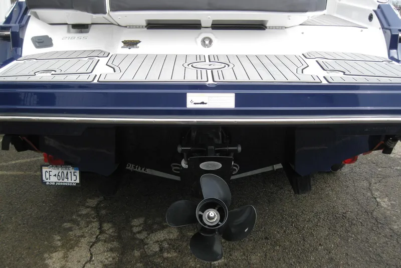 Slide: The Image of Rear view of 2015 Monterey 218SS Super Sport boat with propeller and license plate. - 6