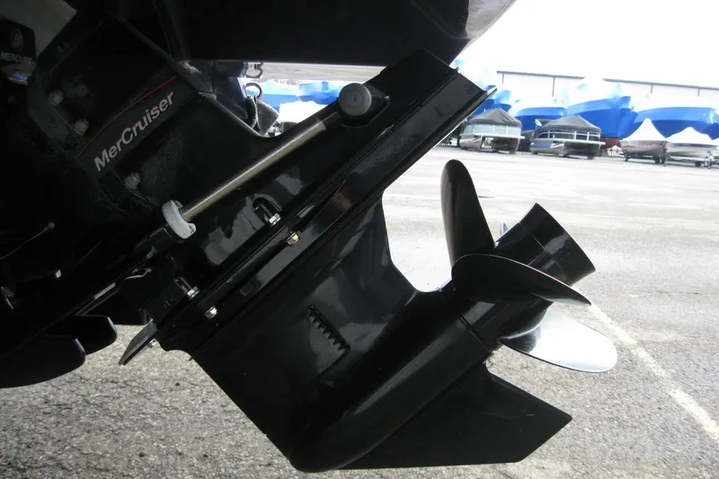 Slide: The Image of Close-up of a 2015 Monterey 218SS Super Sport boat's MerCruiser propeller system. - 7