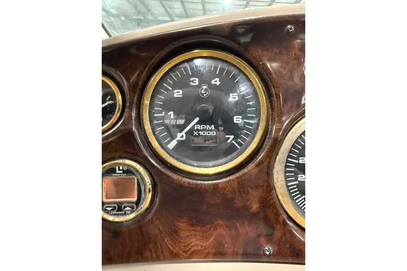 Slide: The Image of Close-up of 2002 Rinker Fiesta Vee 342 boat dashboard with RPM gauge. - 13