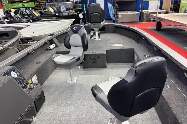 Slide: The Image of 2026 Crestliner 1850 Pro Tiller boat interior with seating and control panel. - 24