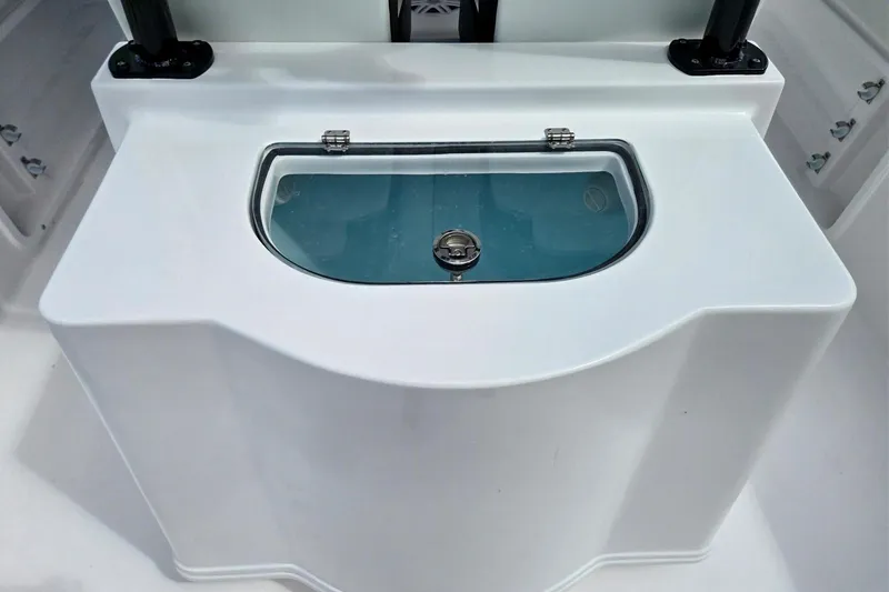 Slide: The Image of Livewell on 2026 Twin Vee 280 GFX2 CC boat, featuring a sleek white design. - 14