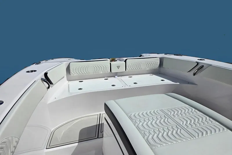Slide: The Image of 2026 Twin Vee 280 GFX2 CC boat interior with sleek seating and modern design. - 6