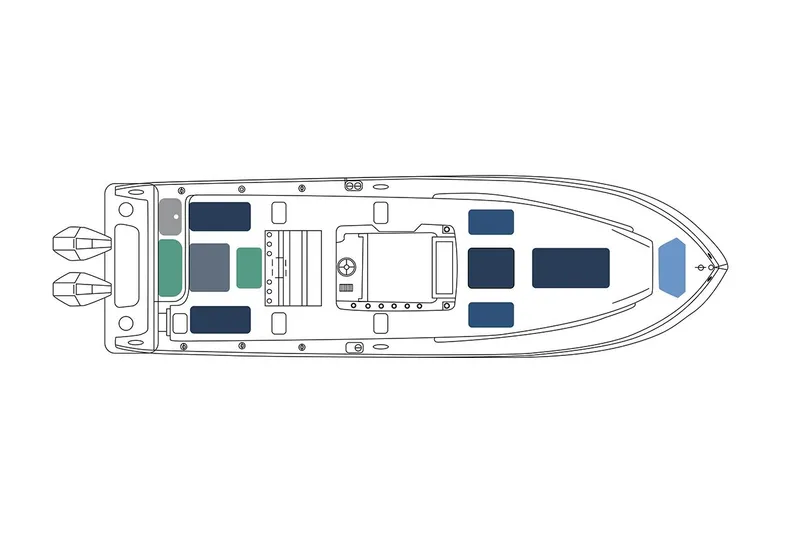 Slide: The Image of Manufacturer Provided Image: Top view diagram of 2025 Invincible 33 Open Fisherman boat layout. - 1