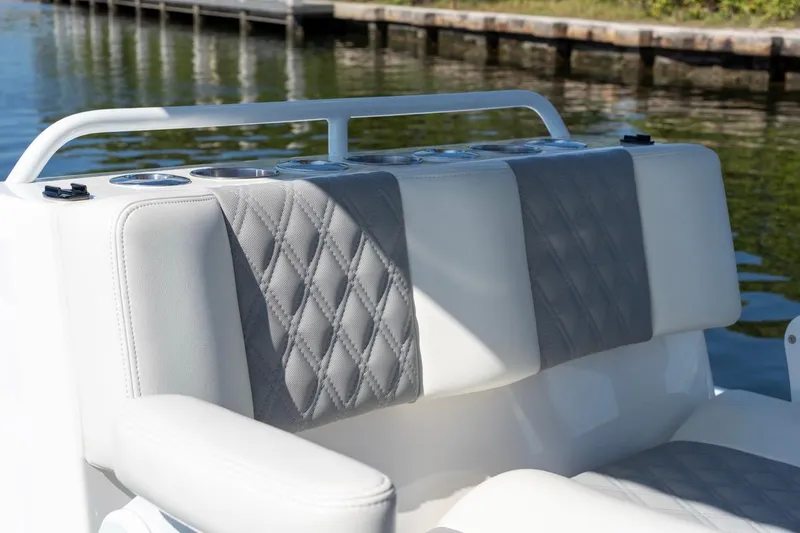 Slide: The Image of Luxurious seating on 2025 Invincible 33 Open Fisherman boat, featuring diamond-stitched upholstery. - 11
