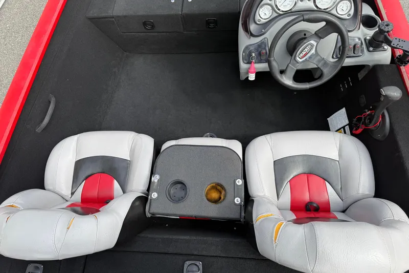 Slide: The Image of 2007 Tracker Pro Team 175 TXW boat interior with dual seats and steering console. - 12