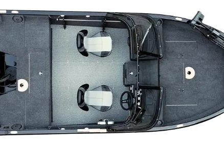 Slide: The Image of 2026 Crestliner 1650 Hawk boat interior, featuring dual seats and spacious deck layout. - 4