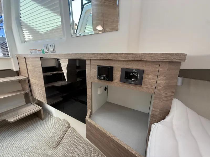 Slide: The Image of Interior of the Saxdor 400 GTC featuring modern wood paneling and electronic controls. - 19