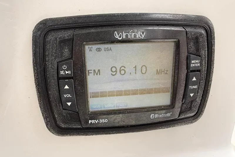 Slide: The Image of Infinity PRV-350 radio display on 2016 Sea Hunt BX 22 BR, tuned to 96.10 FM. - 21