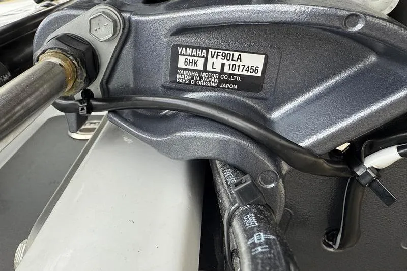 Slide: The Image of Close-up of Yamaha VF90LA engine part on 2025 Cayo Boatworks 180. - 19