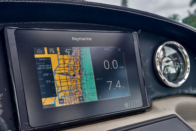 Slide: The Image of Raymarine navigation system on 2019 Crownline 264 CR boat. - 17