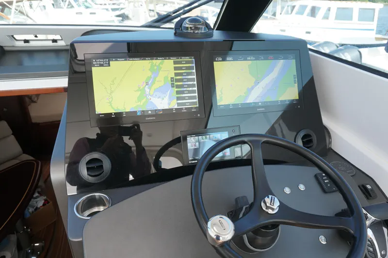 Slide: The Image of Helm of 2021 Jupiter 41 SB yacht with modern navigation systems. - 17