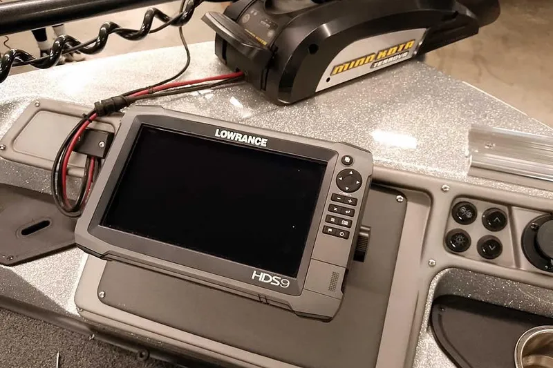 Slide: The Image of 2018 Ranger 1880MS Angler boat dashboard with Lowrance HDS9 fishfinder and Minn Kota trolling motor. - 28