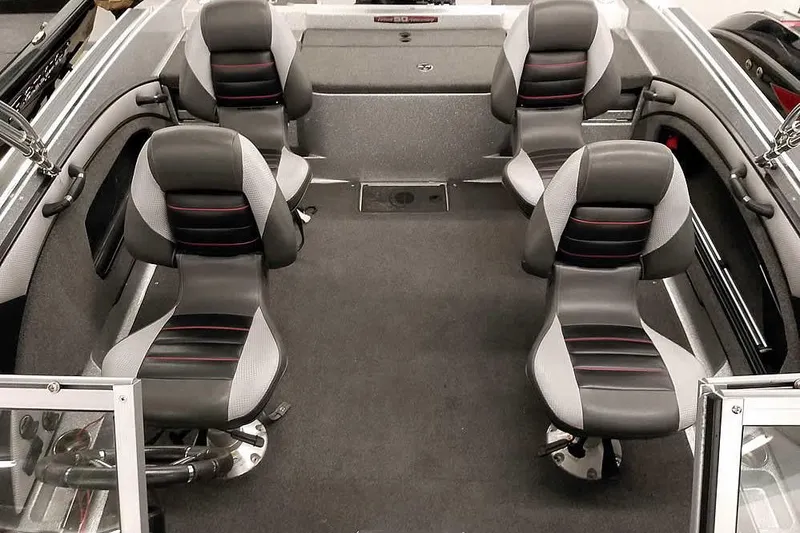 Slide: The Image of 2018 Ranger 1880MS Angler boat interior with four cushioned seats. - 29