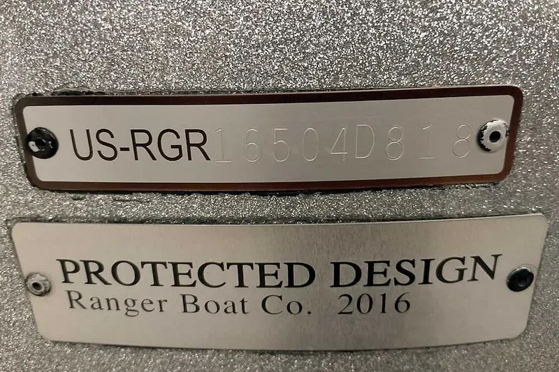 Slide: The Image of 2018 Ranger 1880MS Angler boat identification and protected design plates. - 3
