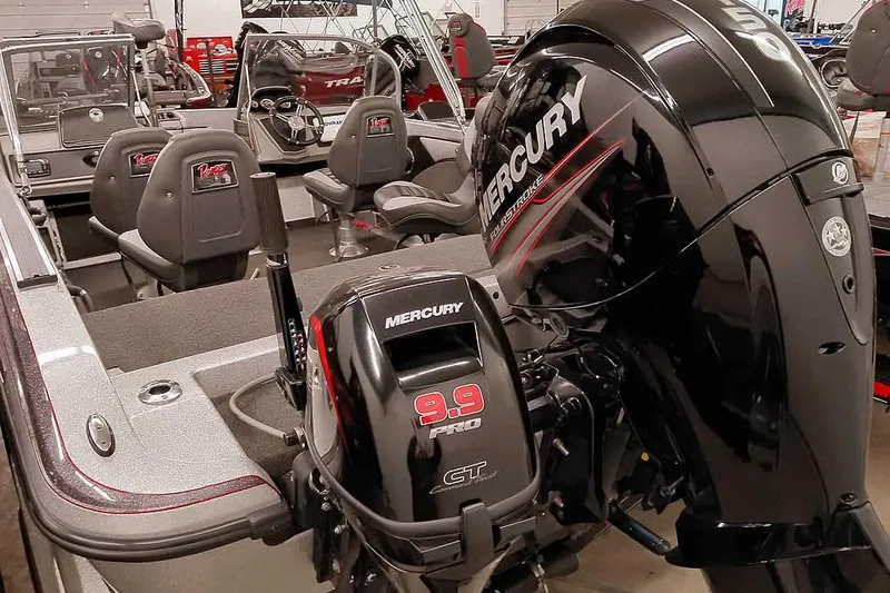 Slide: The Image of 2018 Ranger 1880MS Angler boat with Mercury outboard motors in showroom. - 6