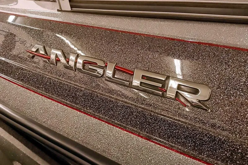 Slide: The Image of 2018 Ranger 1880MS Angler boat with metallic finish and bold "Angler" emblem. - 9