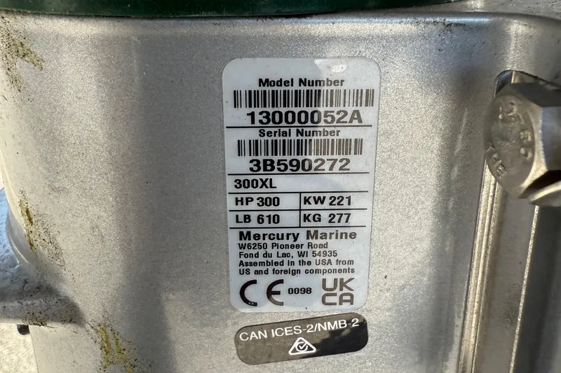 Slide: The Image of Label on Mercury Marine engine, model 300XL, 300 HP, 221 KW, 277 KG. - 23