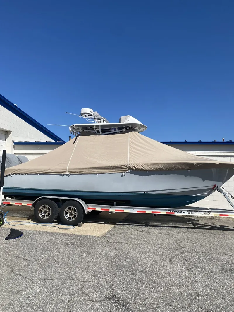 Slide: The Image of 2021 Sportsman Open 282 Center Console on trailer, covered. - 5