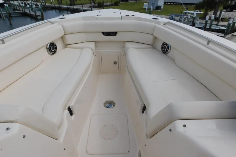 Slide: The Image of 2015 Grady-White Freedom 307 boat interior with spacious seating and modern design. - 34