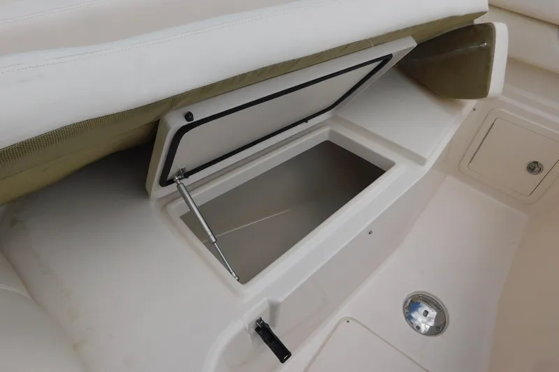 Slide: The Image of Storage compartment on a 2015 Grady-White Freedom 307 boat, open and ready for use. - 38