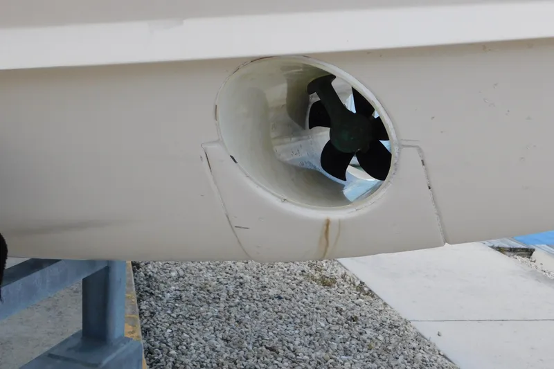 Slide: The Image of Close-up of a 2015 Grady-White Freedom 307 boat's bow thruster. - 45