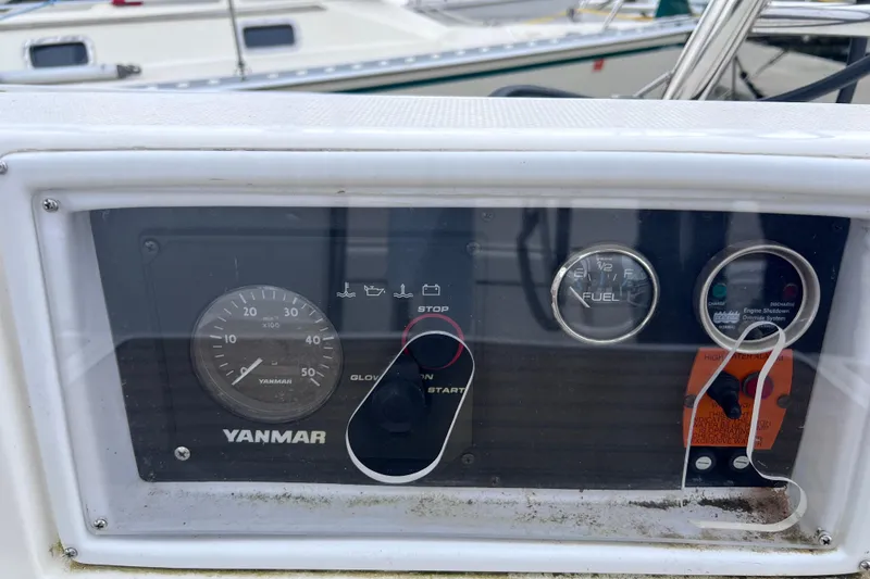 Slide: The Image of Control panel of a 2006 Hunter 38 sailboat with Yanmar engine gauges. - 4