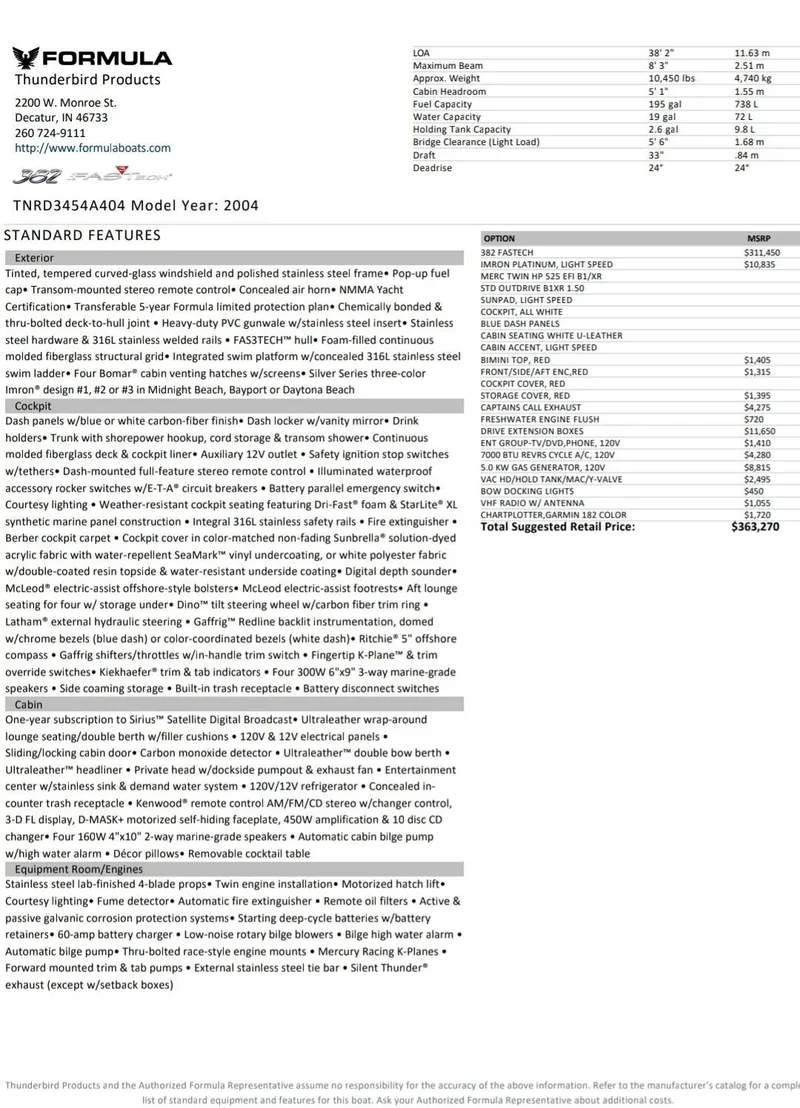Slide: The Image of 2004 Formula 382 FASTech boat specifications and options. - 19