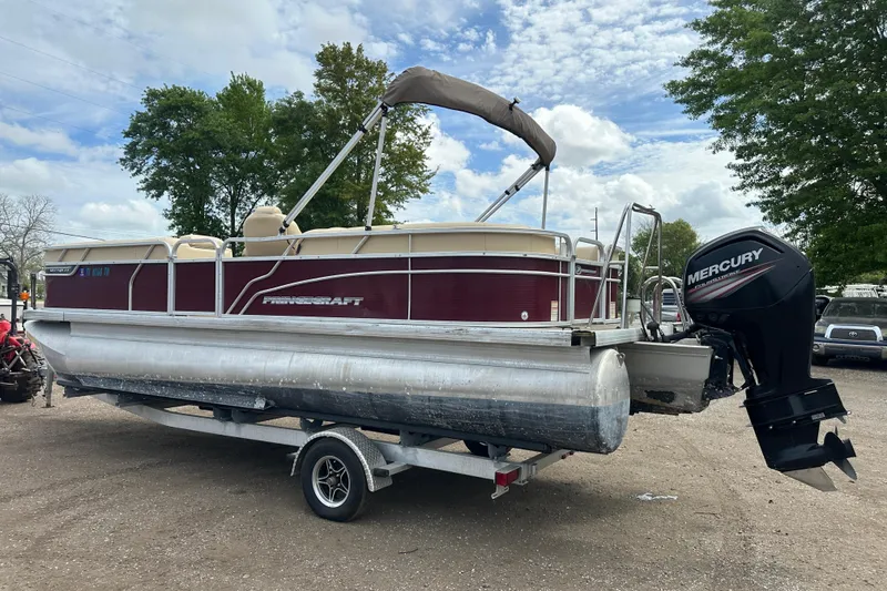 Slide: The Image of 2018 Princecraft Vectra 23 XT pontoon boat with Mercury outboard motor on trailer. - 5
