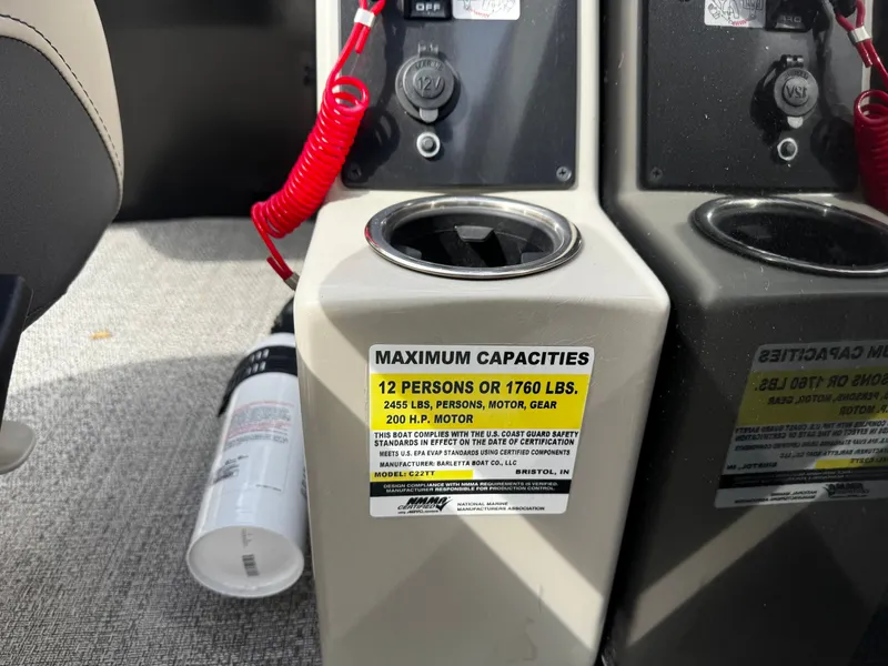 Slide: The Image of Barletta C22UC 2022 boat capacity label, 12 persons or 1760 lbs. - 24