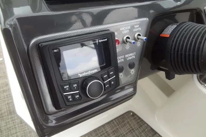 Slide: The Image of Control panel of a 2018 Sea Ray SPX 210 boat with Rockford Fosgate audio system. - 29