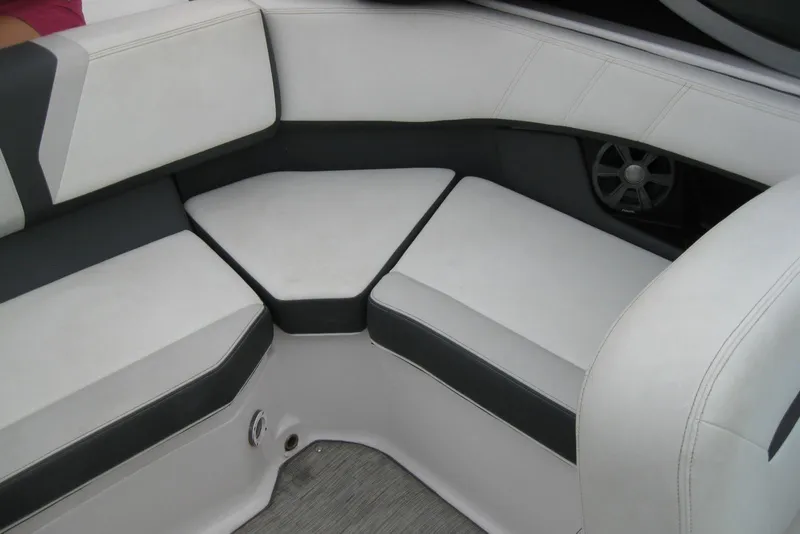 Slide: The Image of Interior seating of 2017 Regal 2000 ES Bowrider with white and gray upholstery. - 20