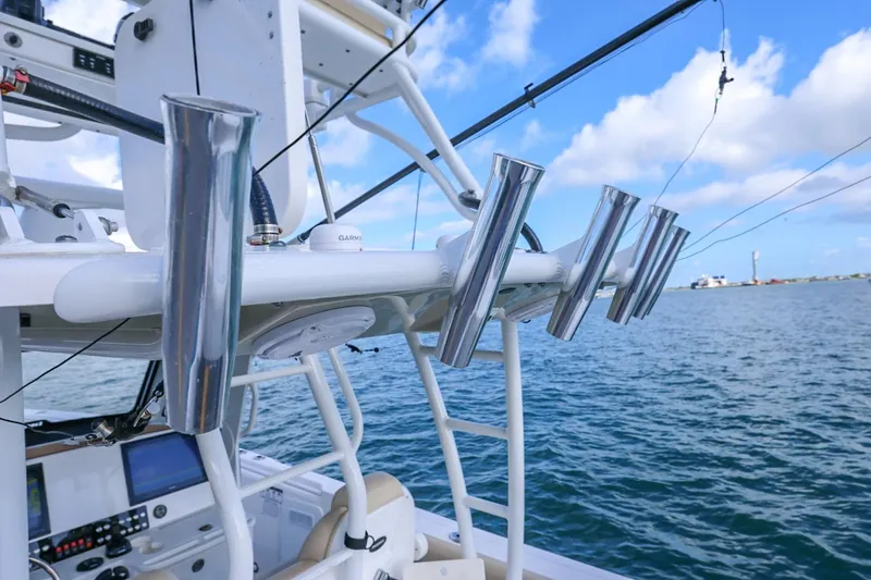 Slide: The Image of Everglades 355 Center Console 2017 boat with rod holders on open water. - 87