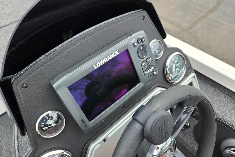 Slide: The Image of Dashboard of 2018 Ranger RT188C boat with Lowrance fishfinder and gauges. - 13