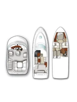 Slide: The Image of 2005 Sea Ray 420 Sedan Bridge floor plan, three-level layout. - 2